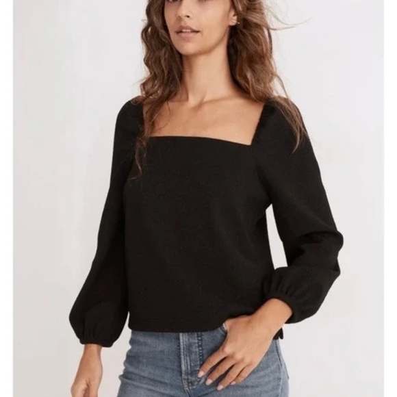 Madewell Tops - Madewell Crepe Square-Neck Puff-Sleeve Long Sleeve Top True Black Size Small